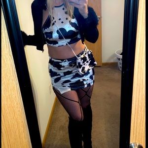 Velvet cow print outfit